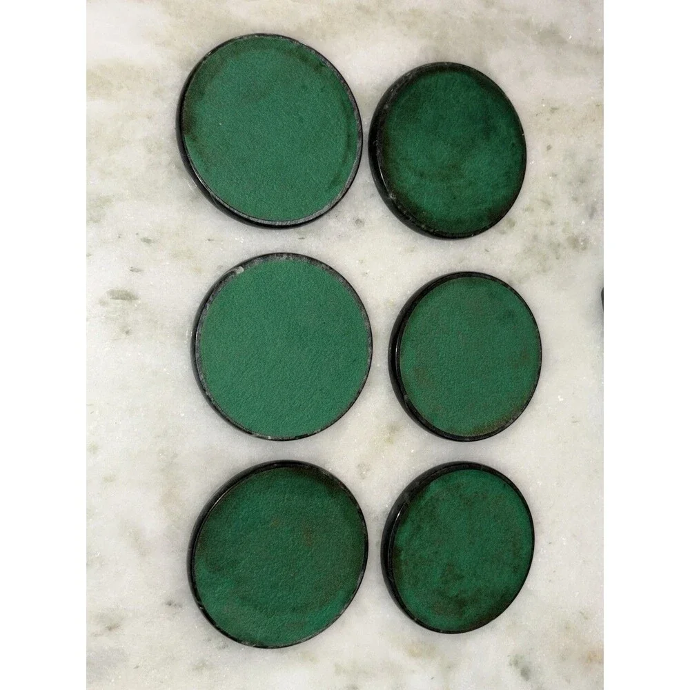 Jade Green Marble Coasters 7 Piece Set Vintage 1980s Cork Top, Felt Back, Taiwan